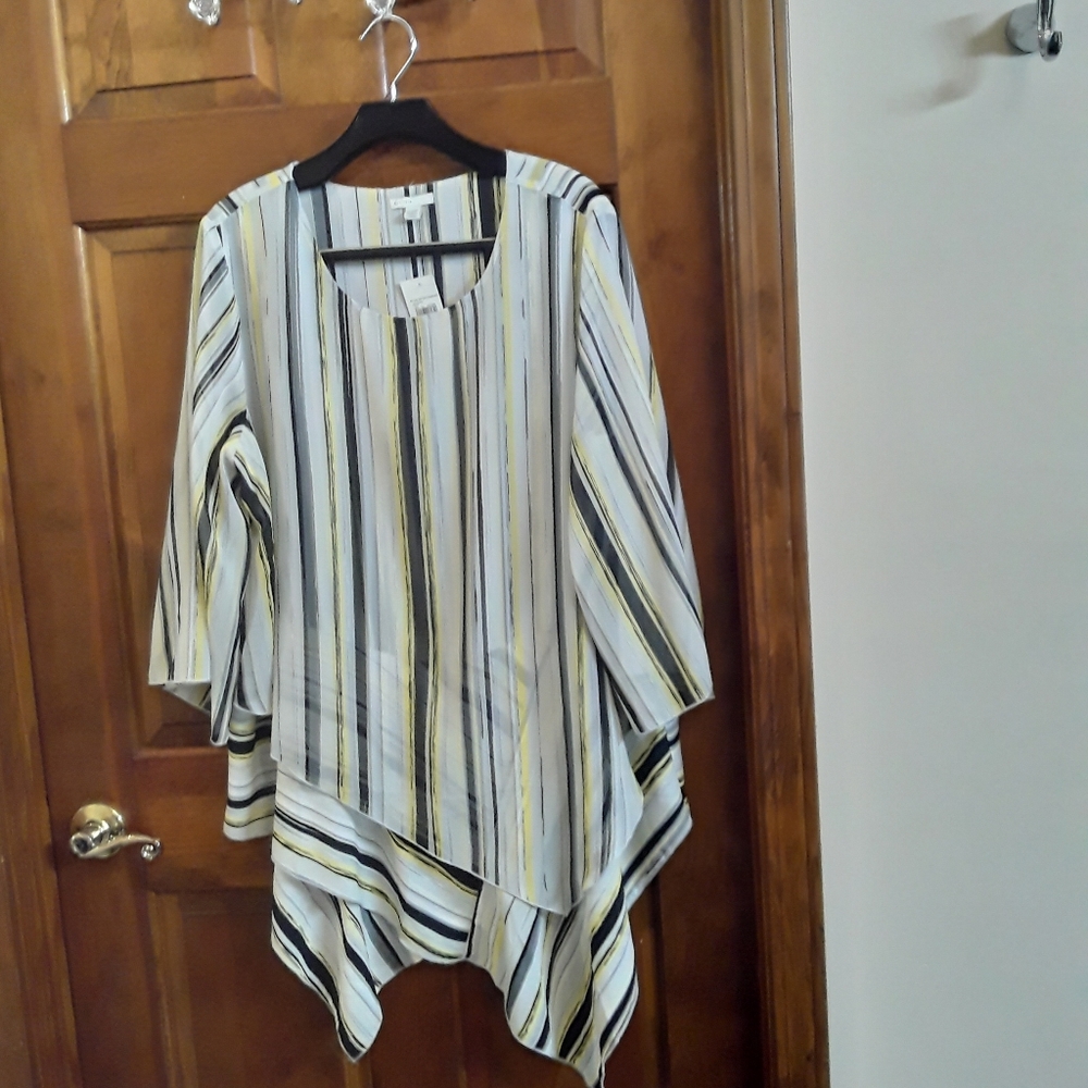 Black,White & Yellow Strpe Blouse